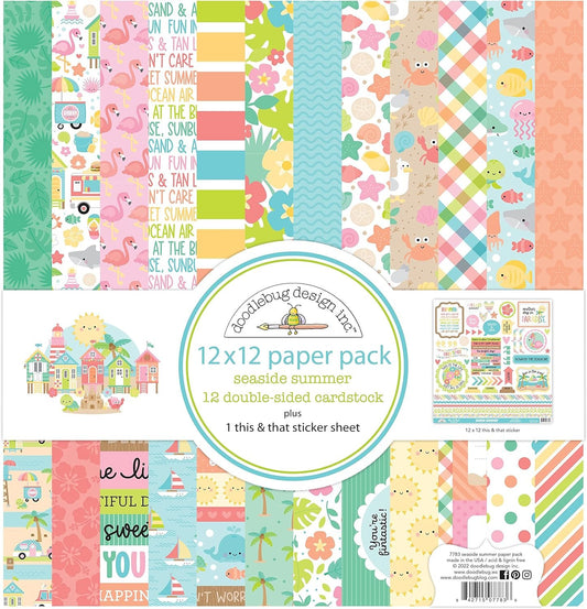 Doodlebug Double-Sided Paper Pack 12"X12" 12/Pkg-Seaside Summer -DB7783