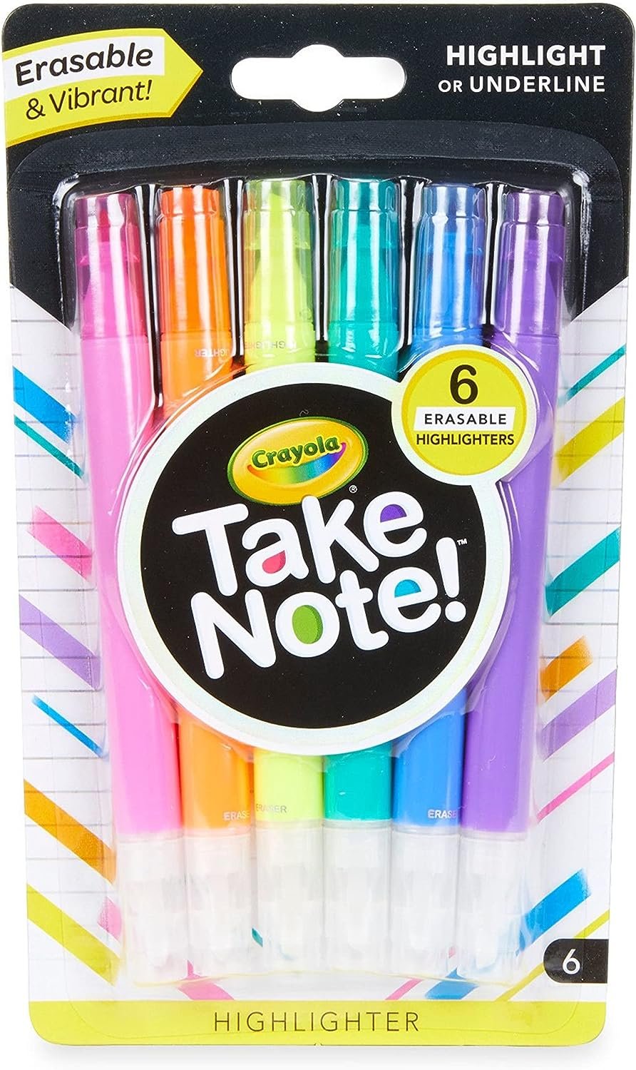 Crayola Take Note Erasable Highlighters, Cool School Supplies, Chisel Tip Markers, 6 Count
