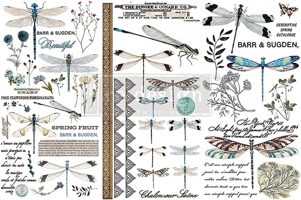 Spring Dragonfly Rub on Transfer 3 Sheets 6" x 12"