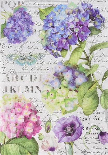 Stamperia Intl Hortensia & Dragonfly Rice Paper Sheet A4, Multicolor
