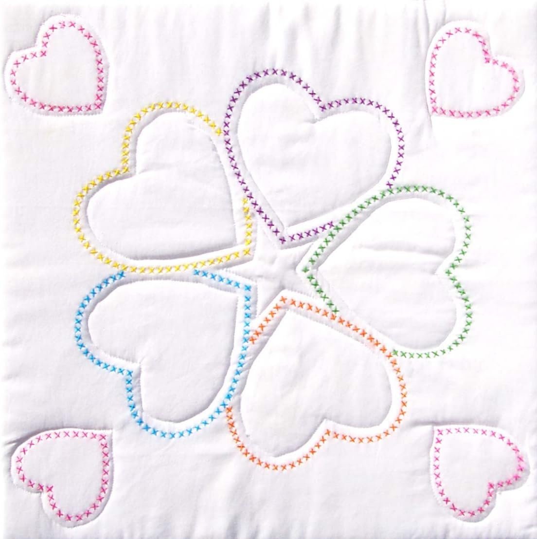 Jack Dempsey Five Cross Stitch Hearts Quilt Block for Embroidery, 6 Count, White, King
