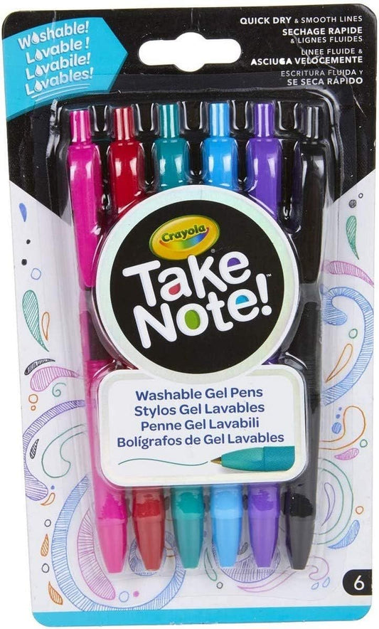 Crayola Medium Point Washable Gel Pens Set, School and Adult Coloring Supplies, 6 count