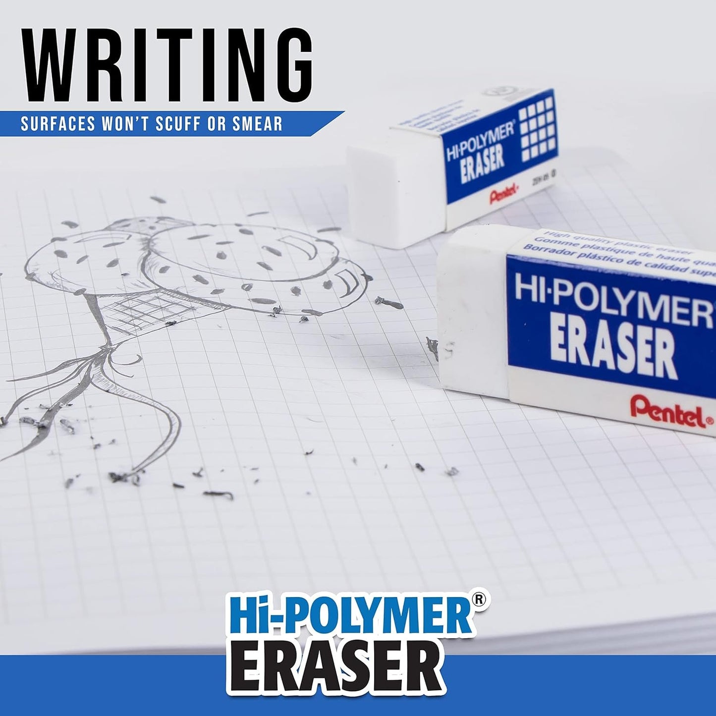 Pentel Hi-Polymer White Cap Erasers 10 Pack ZEH02BP10