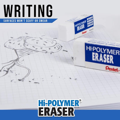 Pentel Hi-Polymer White Cap Erasers 10 Pack ZEH02BP10
