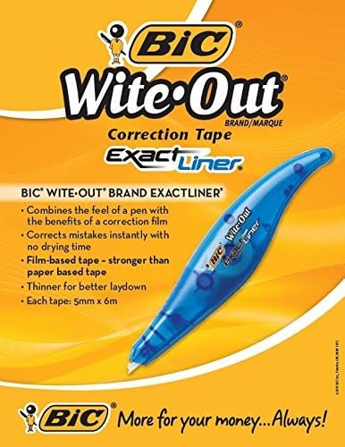 BIC White-Out Exact Liner Correction Tape Pen, Non-Refillable, 1/5 Inch x 236 Inches (WOELP11)