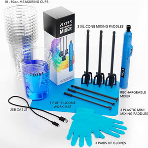 Pixiss Premium Resin Mixer - Handheld Rechargeable Epoxy Mixer, Epoxy Resin Mixer Pro, Resin Stirrer for Resin, Resin Molds, Silicone Molds Mixing, Includes 4 Unique Styles - Resin Mixer Starter Kit