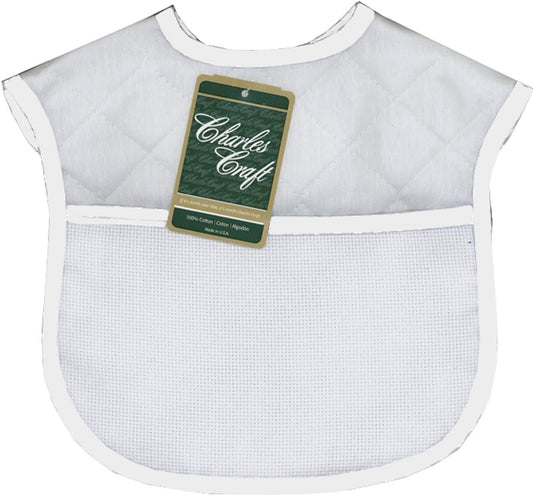 DMC Charles Craft Quilted Baby Bib 14 Count 9"X9", Solid White