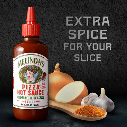 Melinda’s Pizza Hot Sauce - Crushed Red Pepper Sauce Made with Fresh Ingredients, Cayenne Peppers, Garlic, Tomatoes - Gourmet Spicy Pizza Sauce - 12oz, 1 Pack