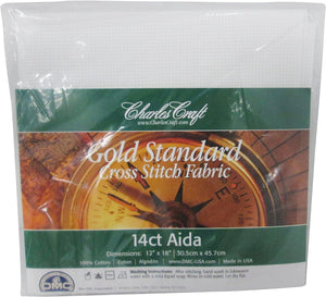 DMC Charles Craft Gold Standard Aida 14 Count 12"X18", White