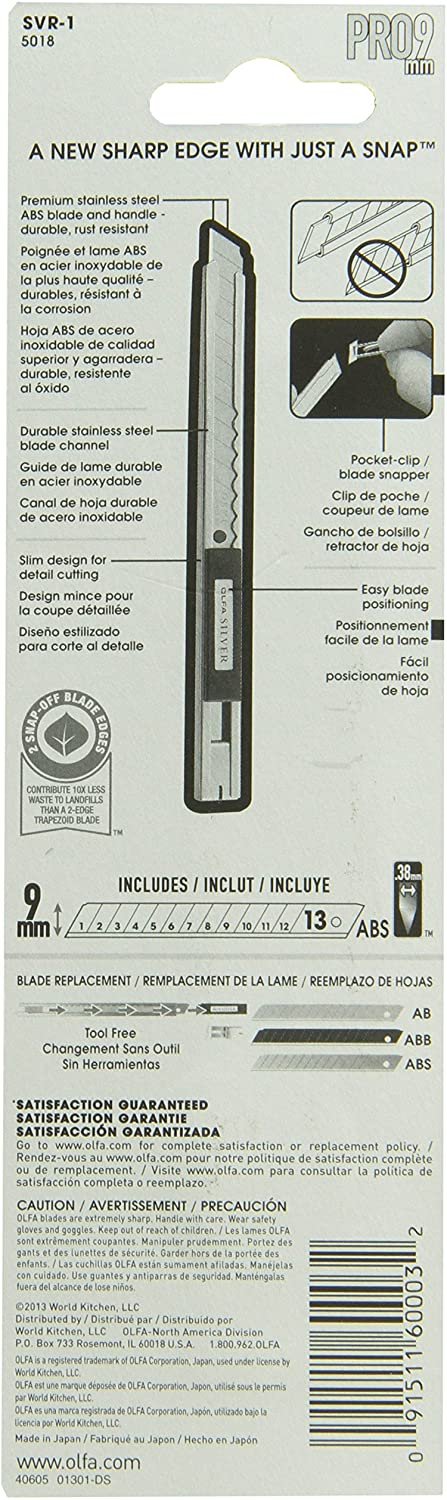 OLFA 5018 SVR-1 9mm Stainless Steel Slide-Lock Utility Knife