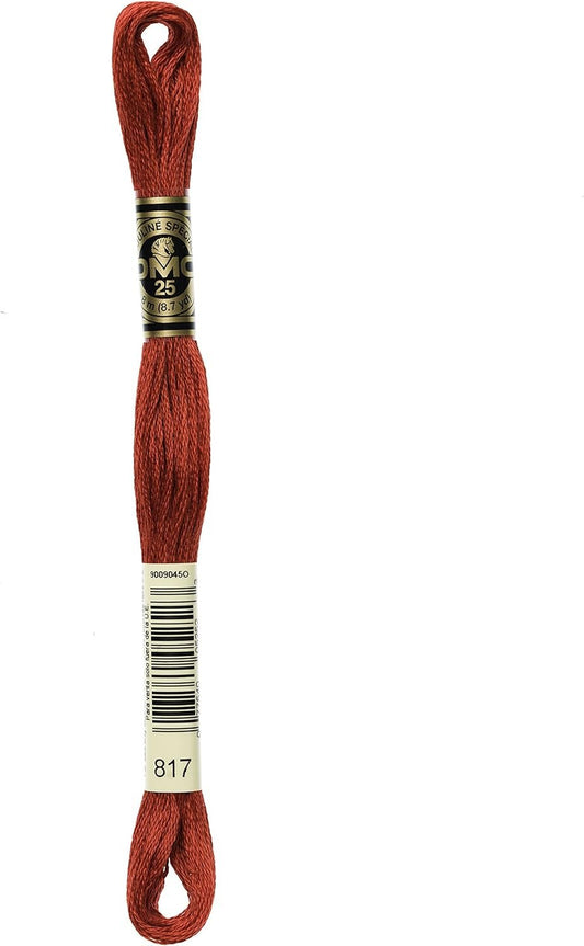 DMC 117-817 6 Strand Embroidery Cotton Floss, Very Dark Coral Red, 8.7-Yard