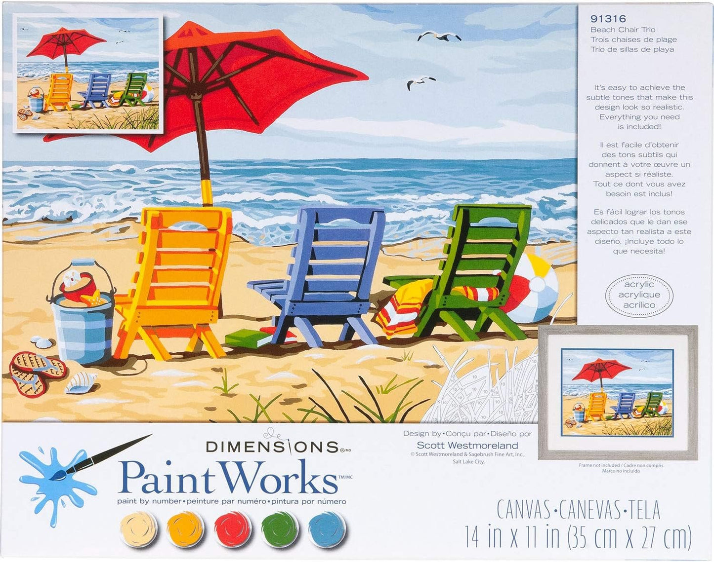 Dimensions Beach Chair Trio Paint by Numbers for Adults, 14'' W x 11'' L