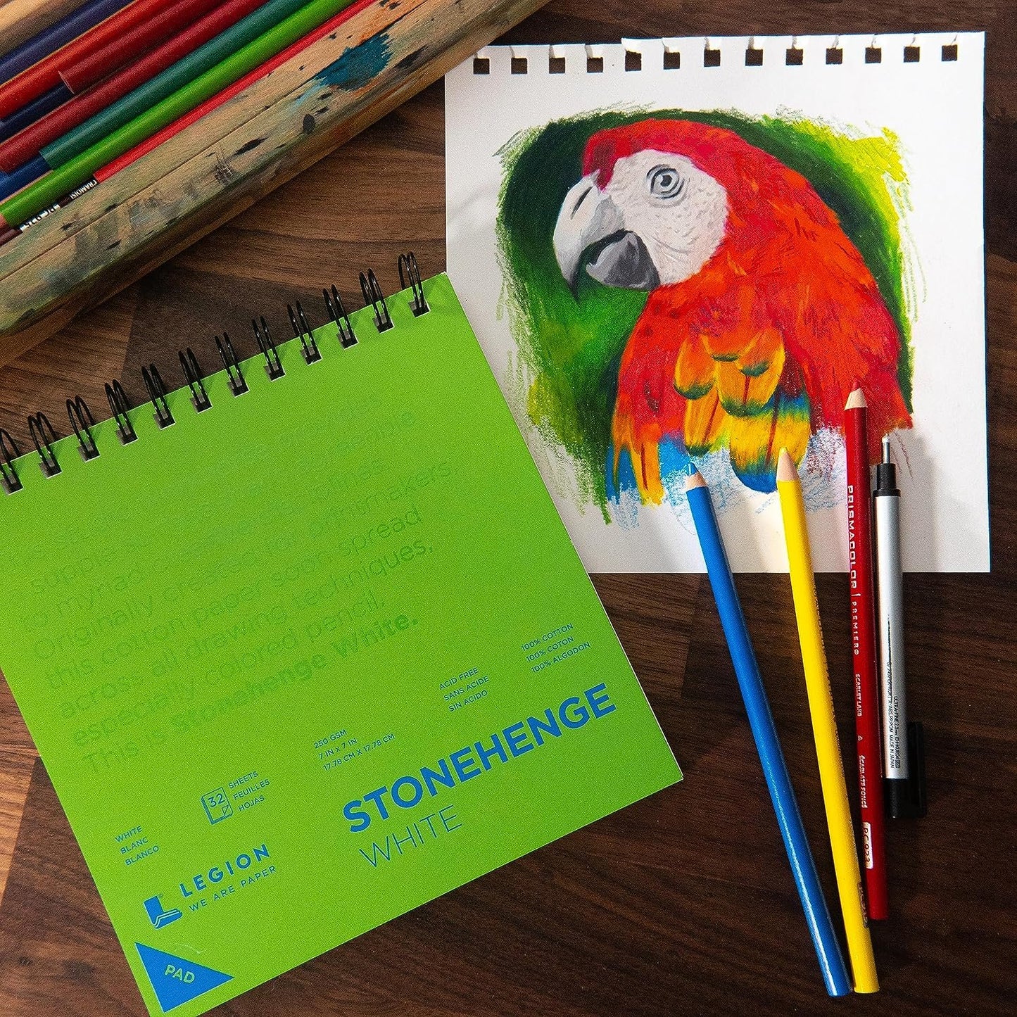 Legion Stonehenge Wired Pad , Cotton Deckle Edge Paper, White Paper, 32 Sheets, 9 x 12"