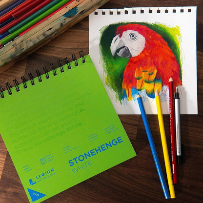 Legion Stonehenge Wired Pad , Cotton Deckle Edge Paper, White Paper, 32 Sheets, 9 x 12"