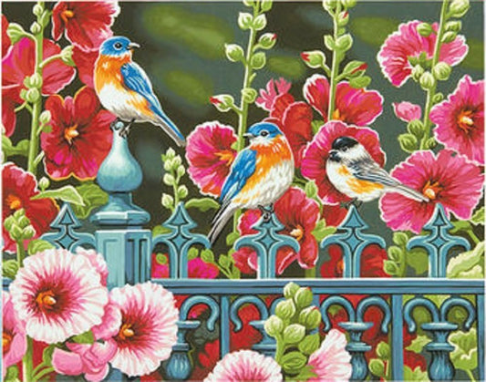 Dimensions 73-91490 Hollyhocks Gate Paint by Numbers for Adults, 14'' W x 11'' L