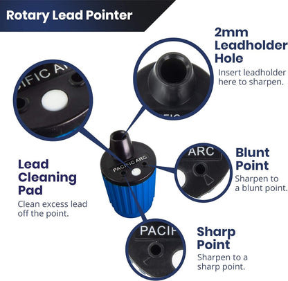 Pacific Arc Hand Held Rotary Lead Pointer with Sharp and Blunt Settings and Lead Cleaner, Blue