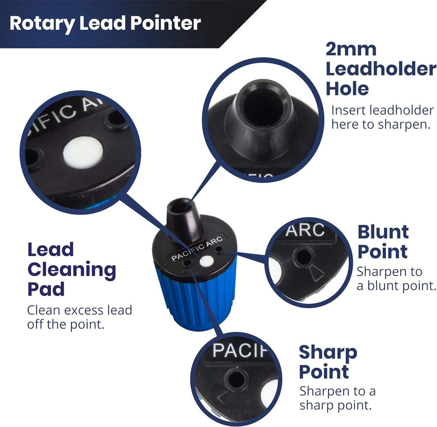 Pacific Arc Hand Held Rotary Lead Pointer with Sharp and Blunt Settings and Lead Cleaner, Blue