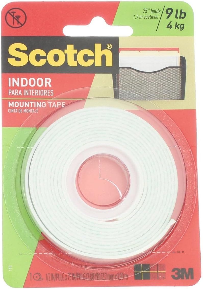 Scotch Indoor Mounting Tape, White, 0.5 in x 75 in (Pack of 4)