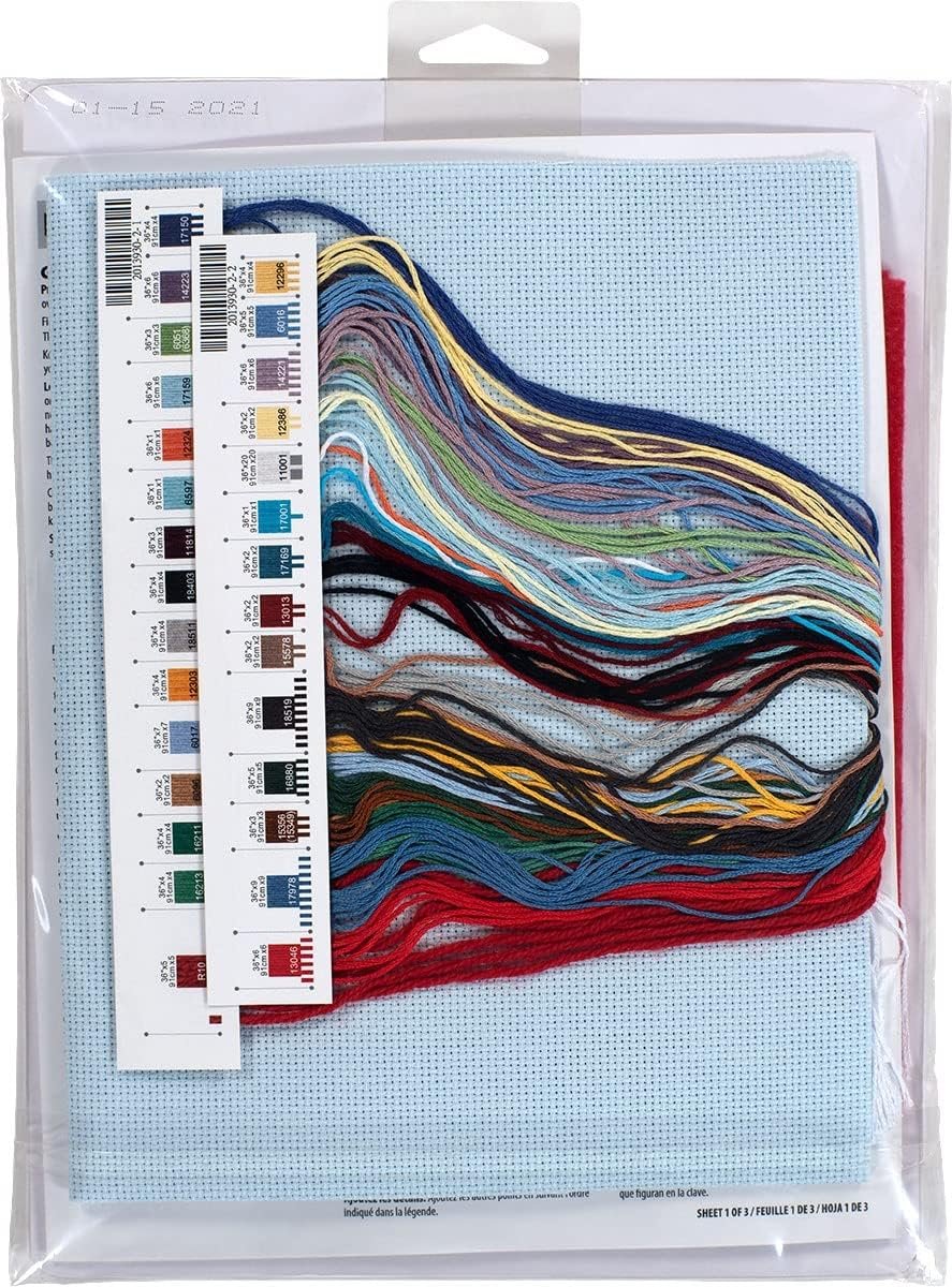 Dimensions 70-08995 Holiday Tradition DIY Personalizable Christmas Cross Stitch Stocking Kit, 16" L, 14 Count Light Blue Aida, Various