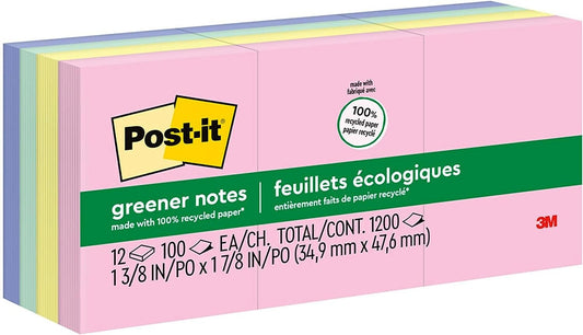 Post-it Greener Pop-up Notes, 1.5x2 in, 12 Pads, America's #1 Favorite Sticky Notes, Sweet Sprinkles, Pastel Colors (Pink, Blue, Mint, Yellow), Clean Removal, 100% Recycled Material (R330RP-12AP)