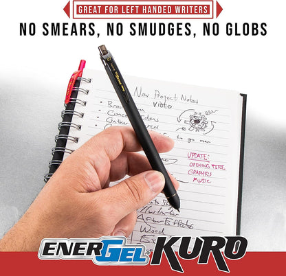 Pentel EnerGel Kuro Liquid Gel Pen, (0.7mm) Medium line, Assorted Ink, 8 Pack (BL437R1BP8M)