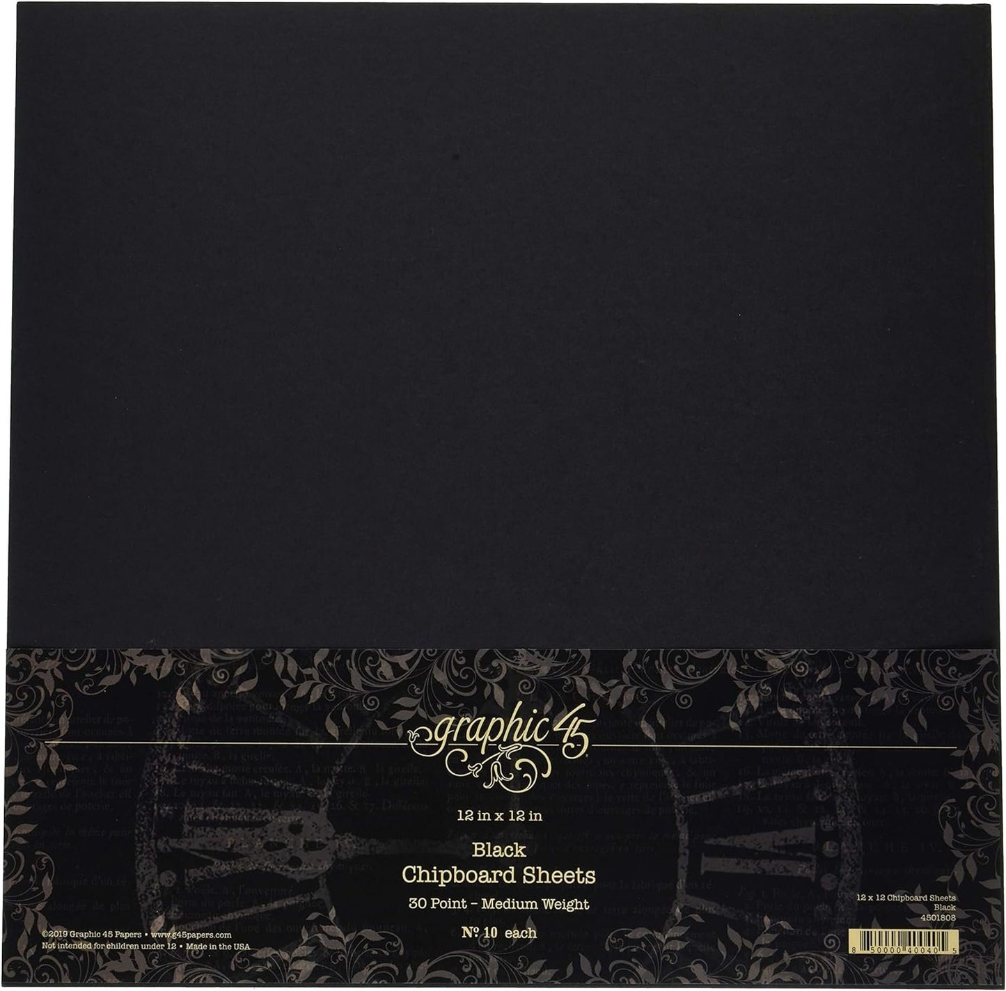 Graphic 45 Black 12x12 Sheets (10 Pack) Chipboard