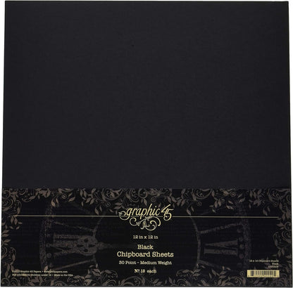 Graphic 45 Black 12x12 Sheets (10 Pack) Chipboard