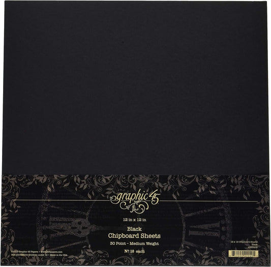 Graphic 45 Black 12x12 Sheets (10 Pack) Chipboard