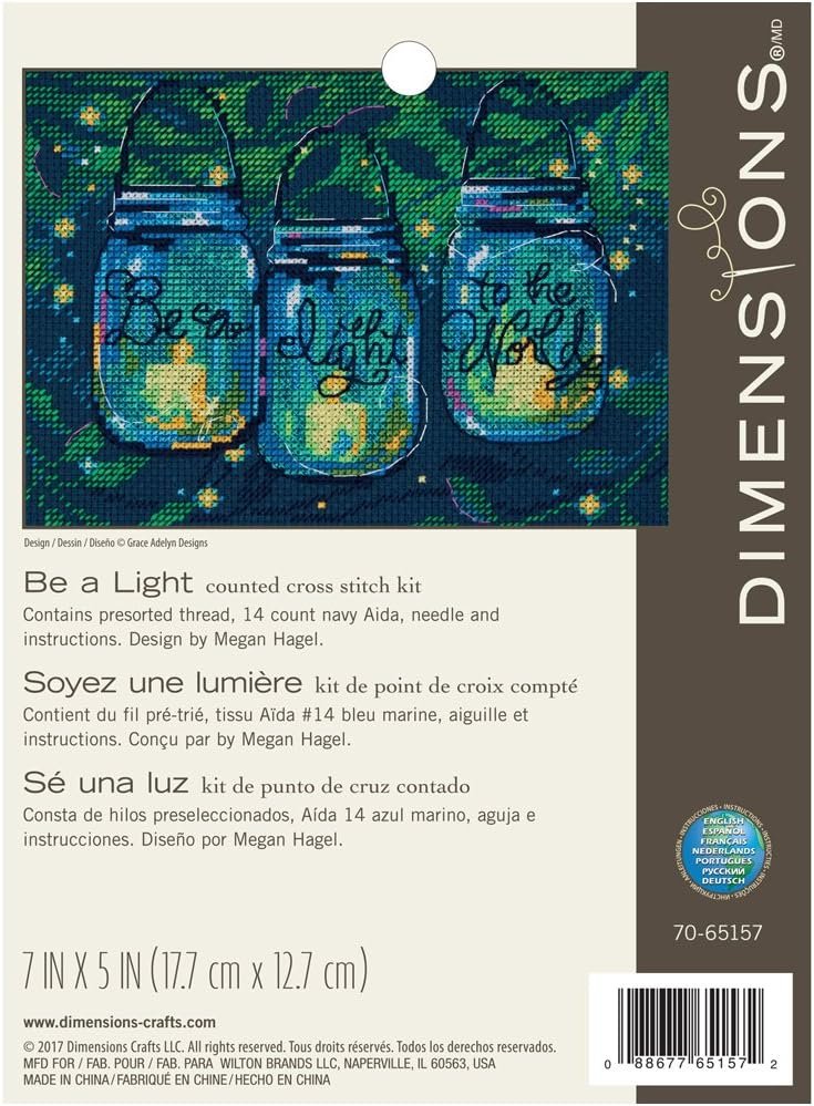 Dimensions Counted Cross Stitch Kit for Beginners, 'Be a Light', 14 Count Navy Aida, 7'' x 5''