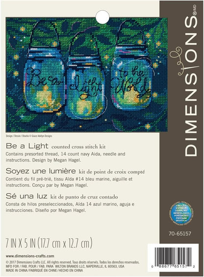 Dimensions Counted Cross Stitch Kit for Beginners, 'Be a Light', 14 Count Navy Aida, 7'' x 5''