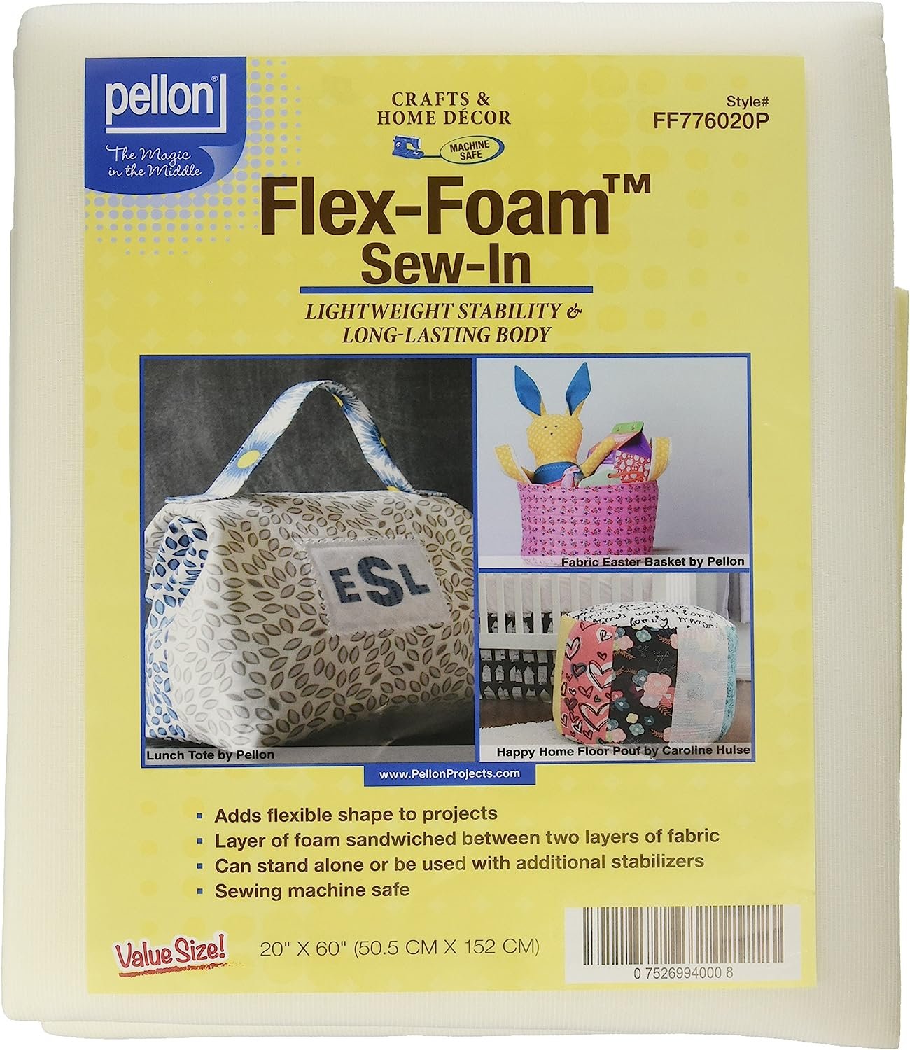 Pellon FF776020P Flex-Foam Sew-in Stabilizer, 20" x 60" , White