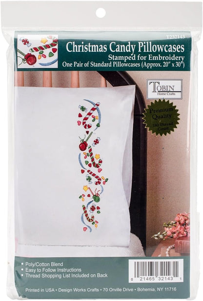 Tobin Stamped Pillowcases, Christmas Candy, 20" x 30" Embroidery Kit