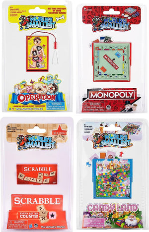 Worlds Smallest Board Games Set of 4 - Scrabble, Monopoly, Operation, Candy Land (Bundle)