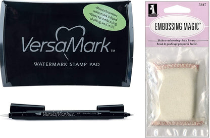 Embossing Essentials Basics: VersaMark Watermark Ink Stamp Pad, Versamarker, Inkadinkado Embossing Powder Tool and Ranger Embossing Powder Clear