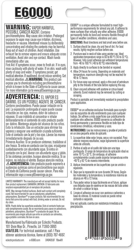 E6000 Clear Medium Viscosity Auto/Industrial Adhesive, 3.7 fl oz