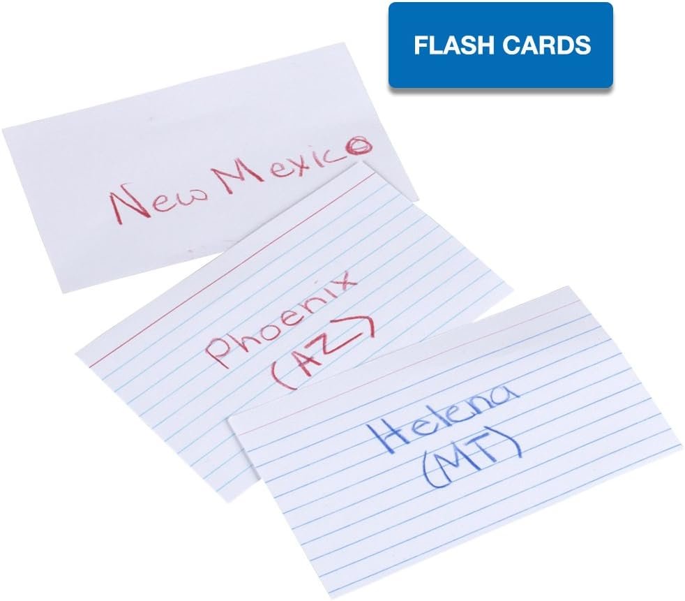 Mead Lined Index Cards, Note Cards, Ruled, 100 Count, 3" x 5", White (63350)