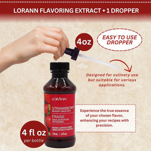 LorAnn Flavoring Extract (4 oz) Strawberry Flavor with 4 oz Eye Dropper - Extracts and Flavorings for Baking and Lip Gloss Flavoring, Candy Making, etc