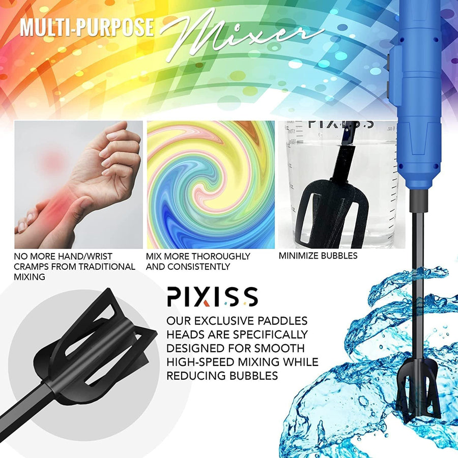 Pixiss Premium Resin Mixer - Handheld Rechargeable Epoxy Mixer, Epoxy Resin Mixer Pro, Resin Stirrer for Resin, Resin Molds, Silicone Molds Mixing, Includes 4 Unique Styles - Resin Mixer Starter Kit