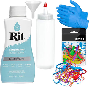 Rit Dye Liquid All-Purpose Dye 8oz, Pixiss Tie Dye Accessories Bundle with Rubber Bands, Gloves and Squeeze Bottle