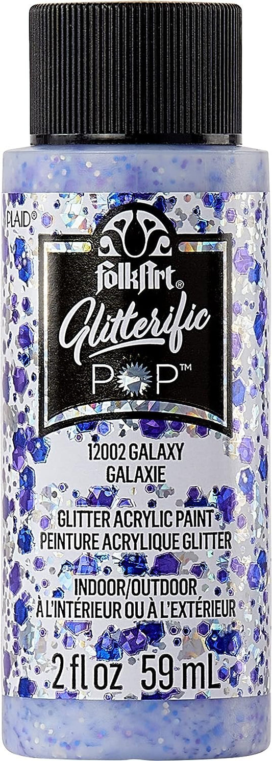 FolkArt Glitterific Pop Acrylic Craft Paint, Galaxy 2 fl oz Premium Glitter Finish Paint, Perfect For Easy To Apply DIY Arts And Crafts, 12002