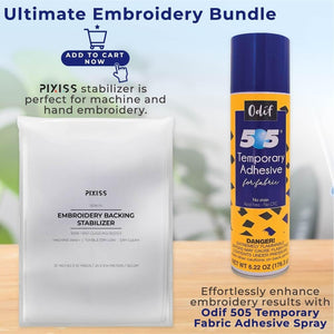 Odif 505 Fabric Adhesive Spray (7.2oz) with Embroidery Stabilizer (55gsm 10yds x 10in) - Fabric Stabilizer 505 Spray with Hand Embroidery Compatible Cut Away Stabilizer for Machine Embroidery
