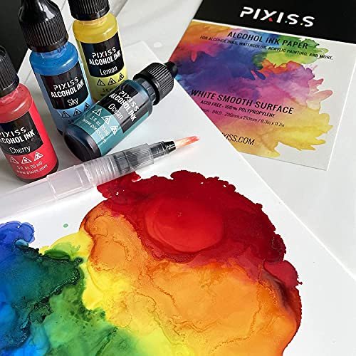 PIXISS 5” x 7’’ Alcohol Ink Paper 25 Sheets & Ink Blower