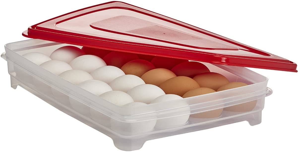 Egg Holder for Refrigerator, Deviled Egg Tray Carrier With Lid- Container for 24 Eggs
