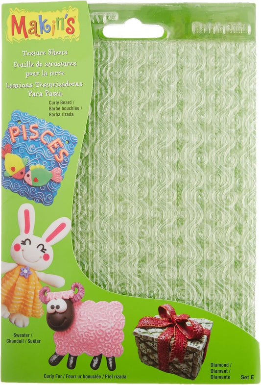 Makin's USA Clay Texture Sheets, 7-Inch by 5-1/2-Inch, Curly Beard and Fur/Sweater/Diamond, 4 Per Package (M380-5)