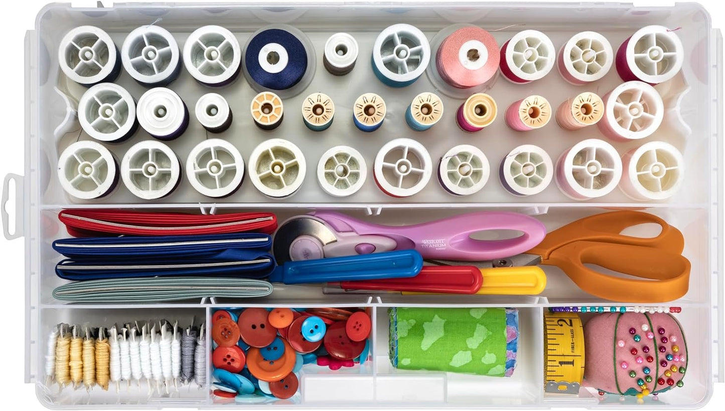 ArtBin 7003AB Sew-Lutions Sewing Supply Storage System with Lift-Out Thread Spool Tray, [1] Plastic Storage Case, Clear