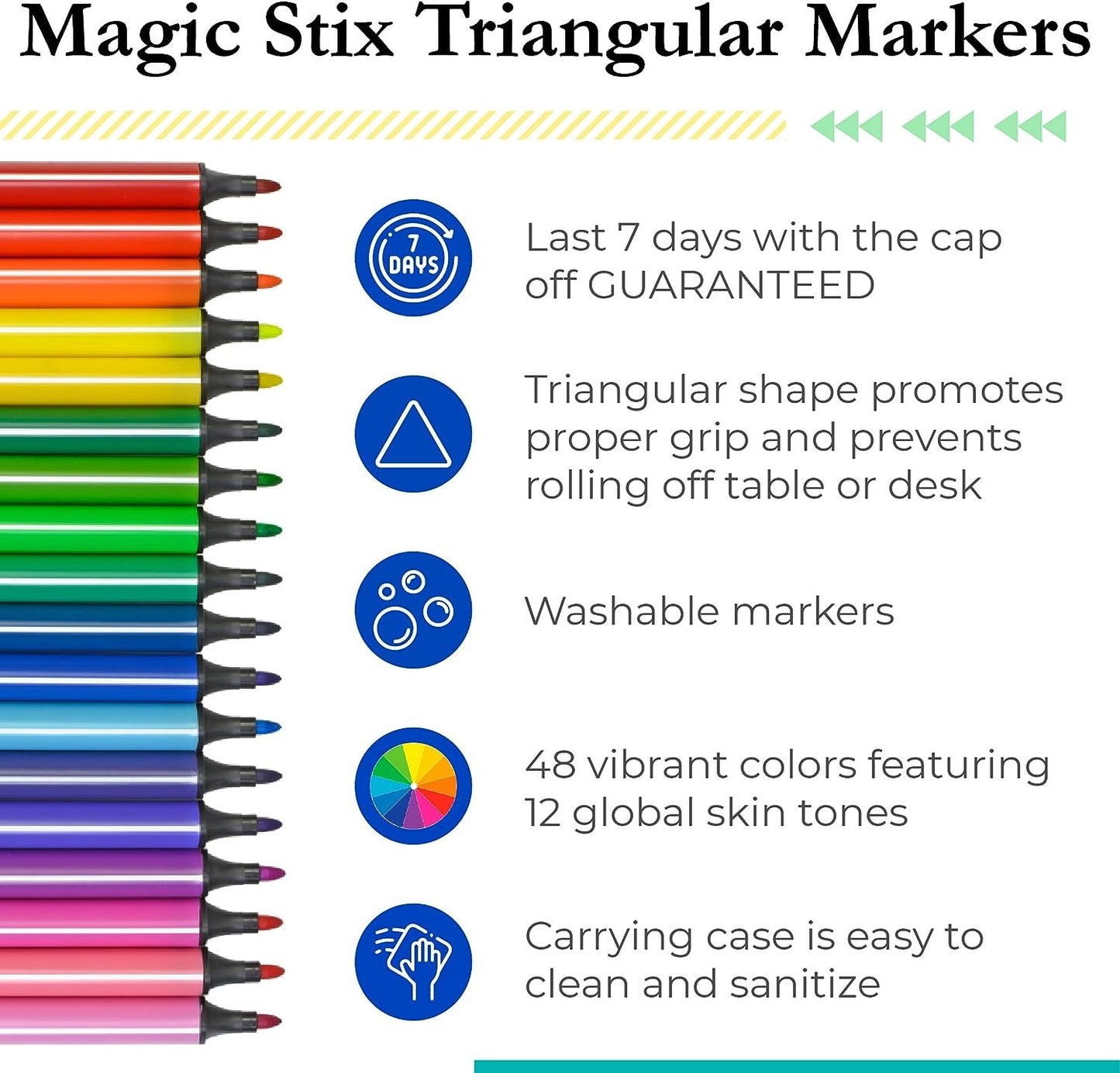 The Pencil Grip Magic Tri Stix, Non-Toxic and Washable Markers For Kids, 24 Assorted Stix Markers, TPG-397