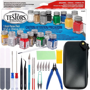 Testors Model Paint Enamel 10pc Paint Set - Testors Model Car Paint Kit, Model Paints for Plastic Models - Pixiss Model Accessory Kit for Gundam Model Assemble Building