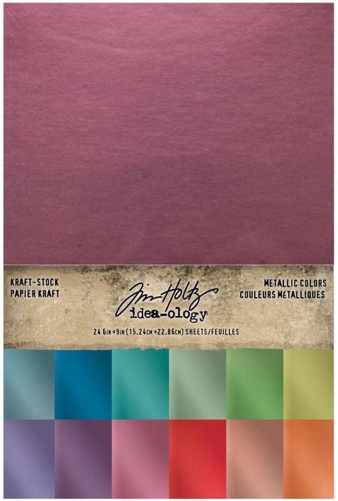 Tim Holtz Idea-Ology Kraft-Stock Cardstock, Metallic Colors & Metallic Classics, Bundle of 2 Packages Totaling 48 Sheets (TH94227, TH94228)