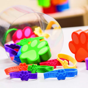 Fun Express Paw Print Rubber Bracelet - 24 Pieces - Educational And Learning Activities For Kids