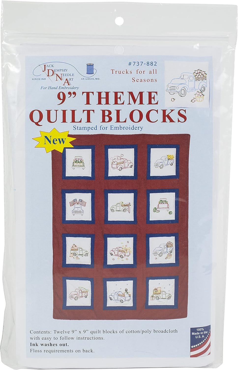 Jack Dempsey Trucks for All Seasons Quilt Blocks, White